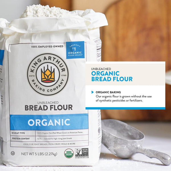 King Arthur 100% Organic Bread Flour, Unbleached, 5 lb - Non-GMO, No Preservatives