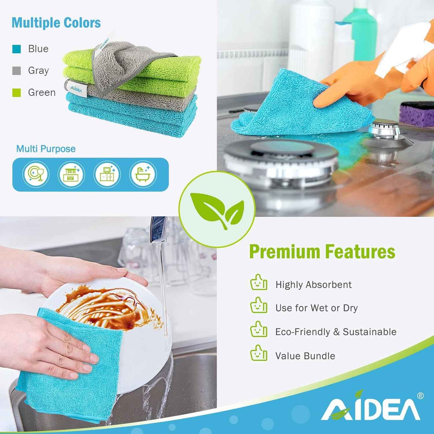 AIDEA Microfiber Cleaning Cloth-50PK, Soft Microfiber Towels for Cars, Absorbent Cleaning Rags, Lint-Free Streak-Free Wash Cloths for House, Kitchen, Window(12in.x12in)