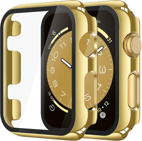 Misxi 2 Pack Tempered Glass Case Compatible for Apple Watch Series 11 (2025) Series 10 46mm, Screen Protector Cover for iWatch, Black