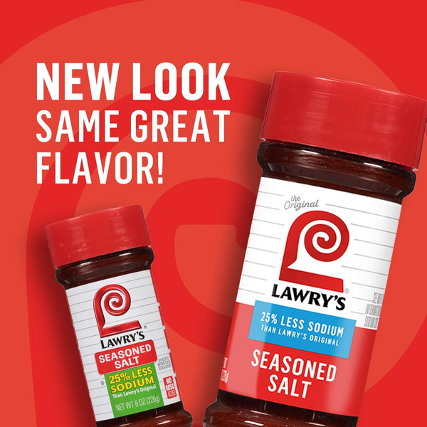 Lawry's 25% Less Sodium Seasoned Salt, 8 oz, Kosher Certified, No MSG Added, All-Purpose Seasoning for Beef, Pork, or Poultry