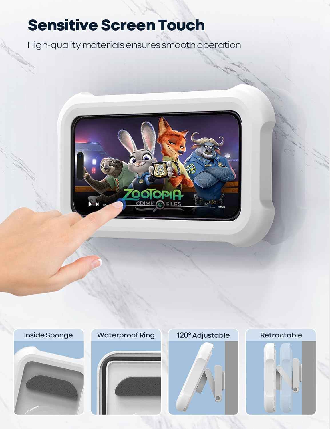 Lamicall Shower Phone Holder Waterproof - 480° Rotatable Retractable Adjustable Shower iPhone Case Holder, Bathroom Wall Phone Mount Stand Water Proof Anti Fog Case, Accessories for 4-7" Cellphones