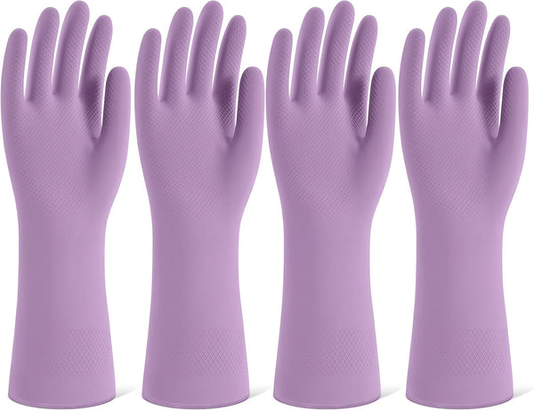 Rubber Cleaning Gloves for Dishwashing, 4 Pairs Reusable Kitchen Gloves for Washing Dishes and Household Cleaning, Colorful Dish Gloves with Flocked Lining and Non-Slip Grip, Pefect for Woman Men - S