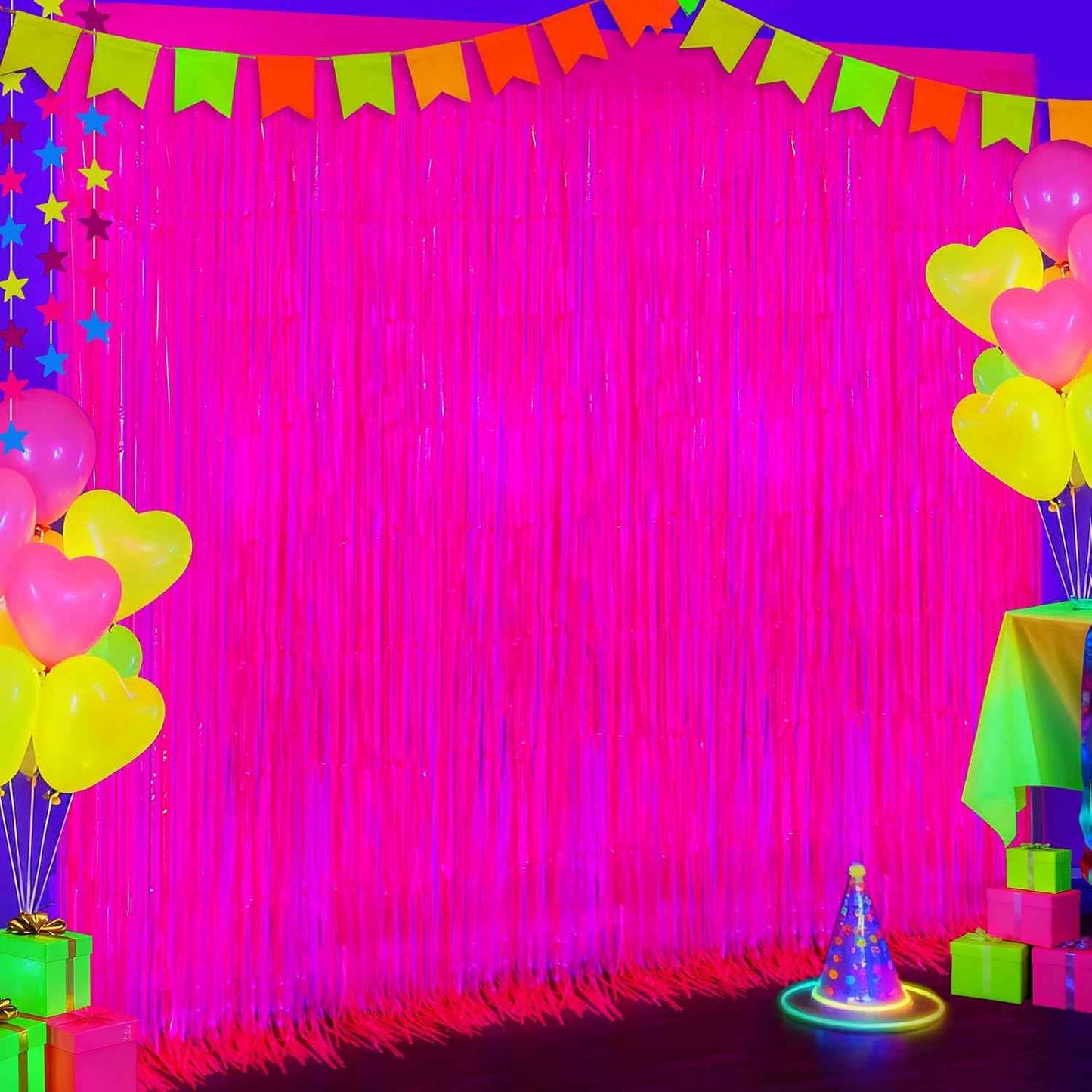 GCB 2Pack Black Metallic Tinsel Foil Fringe Curtains, Black Foil Curtain Backdrop, Photo Booth Props for Birthday Wedding Baby Shower Bachelorette Xmas Celebration Party Decorations Door Streamers