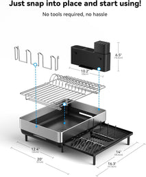 304 Stainless Steel Expandable Dish Drying Rack for Kitchen Counter