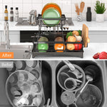 2-Tier Dish Rack with Auto-Drain and Mat for Kitchen Counter