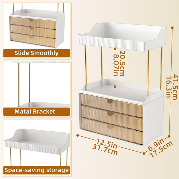 3-Tier Bathroom Counter Organizer with Drawers for Makeup and Storage
