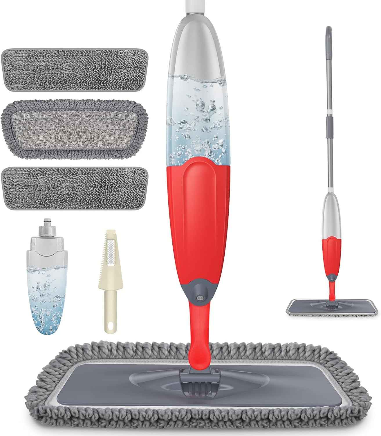 HOMTOYOU Spray Mops for Floor Cleaning: Wet Mop for Hardwood Tile Wood Laminate Vinyl - 3 Washable Microfiber Pads for Swiffer Powermop - Absorbs Pet Hair Dust