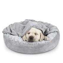 joejoy 23 inch small dog bed cat bed with hooded blanket, cozy cuddler luxury puppy pet bed