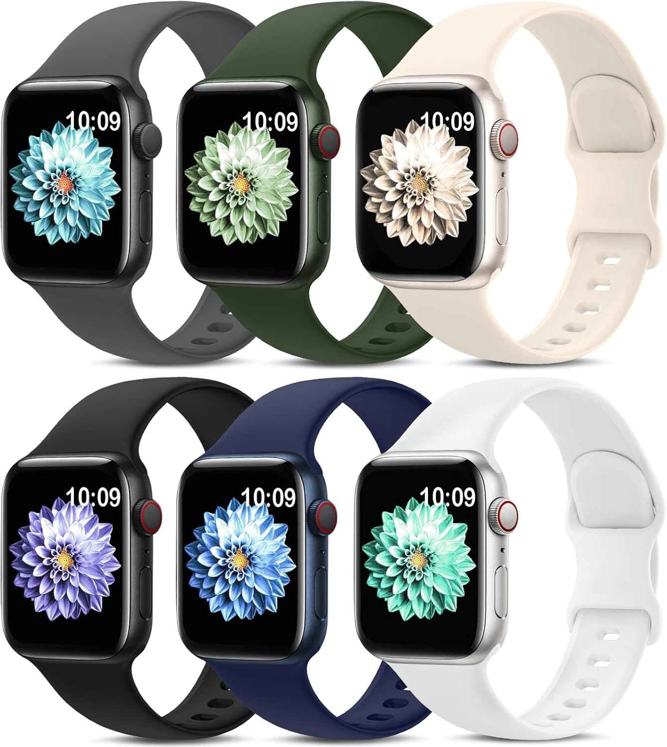 6 Pack Sport Bands Compatible with Apple Watch Band 38mm 40mm 41mm 42mm 44mm 45mm 49mm 46mm,Silicone Waterproof Strap for iWatch Apple Watch Series 11 10 9 Ultra 8 7 6 5 4 3 2 1 SE Women Men