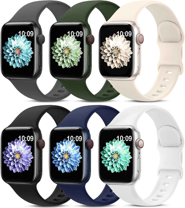 6 Pack Sport Bands Compatible with Apple Watch Band 38mm 40mm 41mm 42mm 44mm 45mm 49mm 46mm,Silicone Waterproof Strap for iWatch Apple Watch Series 11 10 9 Ultra 8 7 6 5 4 3 2 1 SE Women Men