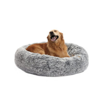 Bedfolks Calming Donut Dog Bed, 36 inches dark grey large for large dogs, anti-anxiety plush, machine washable