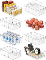 6 Pack Pantry Organizers and Storage,Clear Plastic Containers with 2 Dividers for Kitchen,Fridge Organization and Storage,Acrylic Bins for Pounches,Spice Packet,Snack organzier