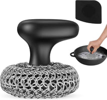 Purgreat Cast Iron Scrubber | Dish Scrub Brush | 316 Cleaner Chainmail Scrubber for Cast Iron Pan Skillet Cleaner - Dish Scouring Pad Dishwasher Safe Cleaning Kit, Black 02
