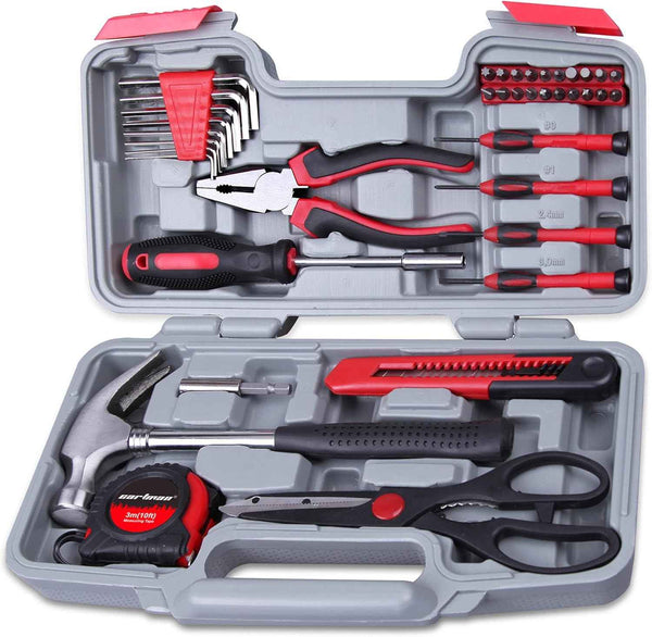 CARTMAN 39 Piece Tool Set General Household Hand Kit with Plastic Toolbox Storage Case Orange