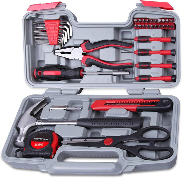 CARTMAN 39 Piece Tool Set General Household Hand Kit with Plastic Toolbox Storage Case Orange