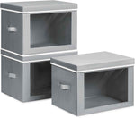 Storage Bins with Lids - Fabric Closet Storage Bins with Window, Collapsible Baskets for Shelves 4 Pack, Home Decorative Boxes for Clothes, Closet, Office, Grey