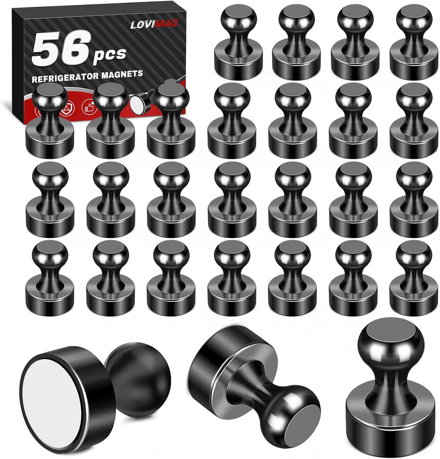 LOVIMAG 12Pcs Black Fridge Magnets, Small and Strong Magnets for Whiteboard, Office, Classroom, Map, Kitchen