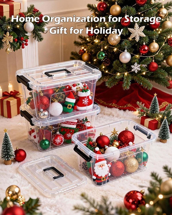 Clear plastic storage bins with lids for home office pantry organization