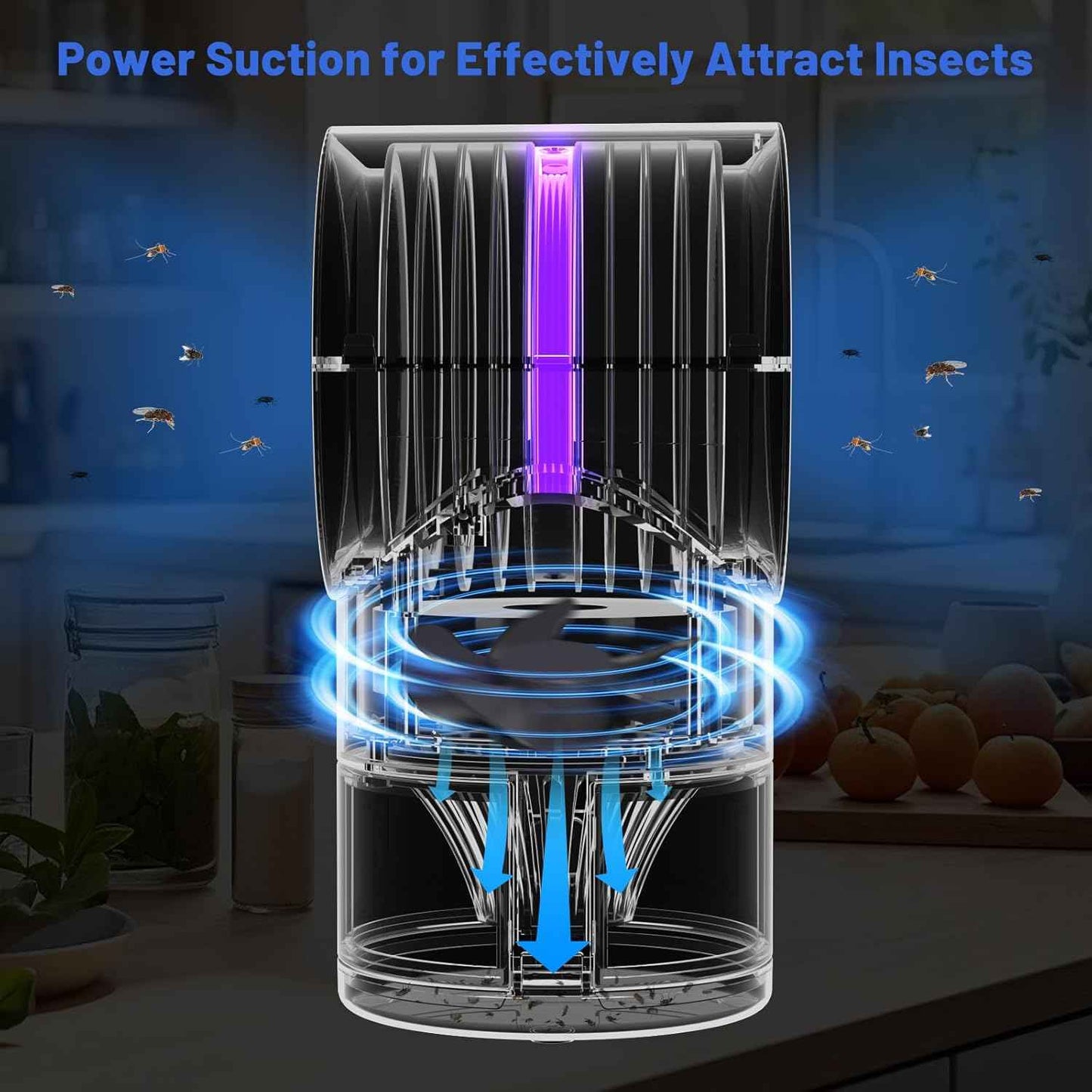 Fly Traps Indoor,Fruit Fly Trap for Indoors Mosquito Trap Indoor Insect Trap with Suction, Time Setting, Bug Light & 10 Pcs Sticky Glue Boards (Blue)