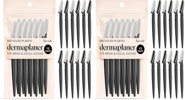 kitsch dermaplane razor for women face - black, 12 pc set - exfoliating facial razor for smoother skin