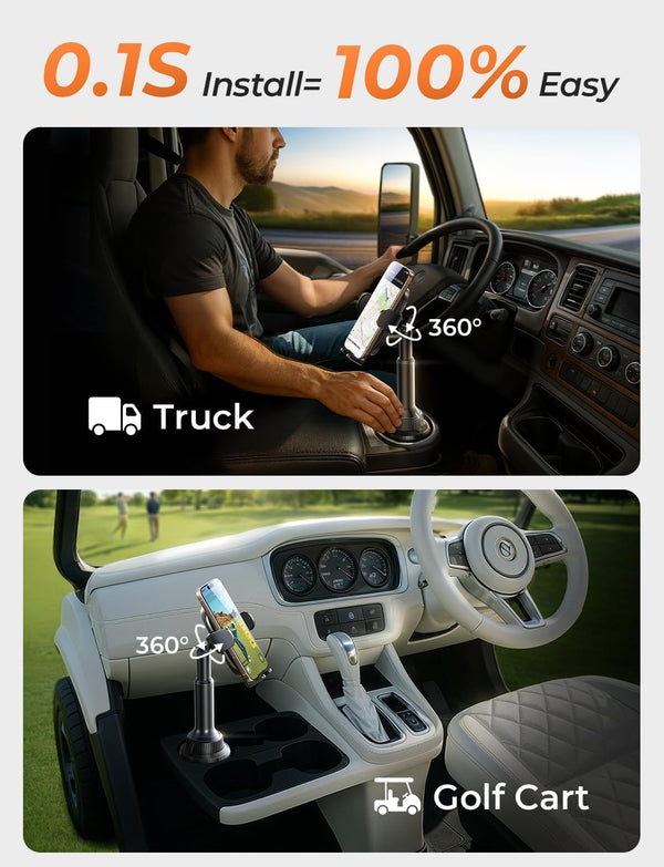 LISEN Cup Holder Phone Holder [No Shaking] Phone Holder for Car, 360° Adjustable iPhone Holder Car Accessories for Women Truck Jeep Golf for iPhone 17 Pro Max 16 15 14 Samsung S25 All 4-7'' Phone