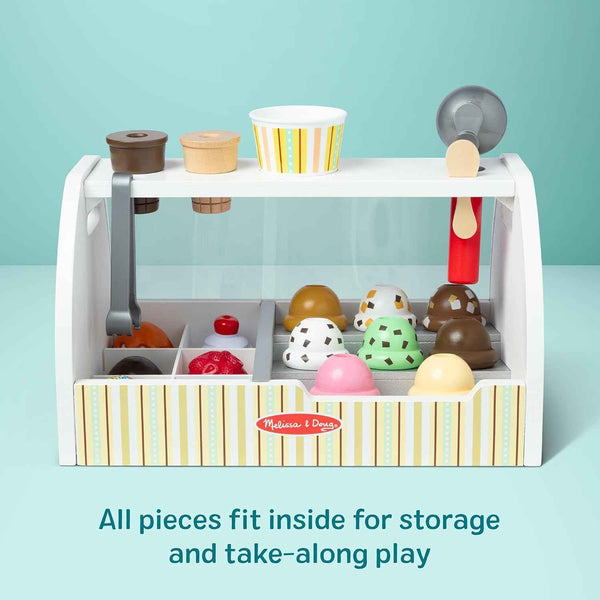 Melissa & Doug Wooden Scoop & Serve Ice Cream Counter, Pretend Play Store, 28 Toy Food & Play Kitchen Accessories, Preschool Toys for Girls & Boys 3+