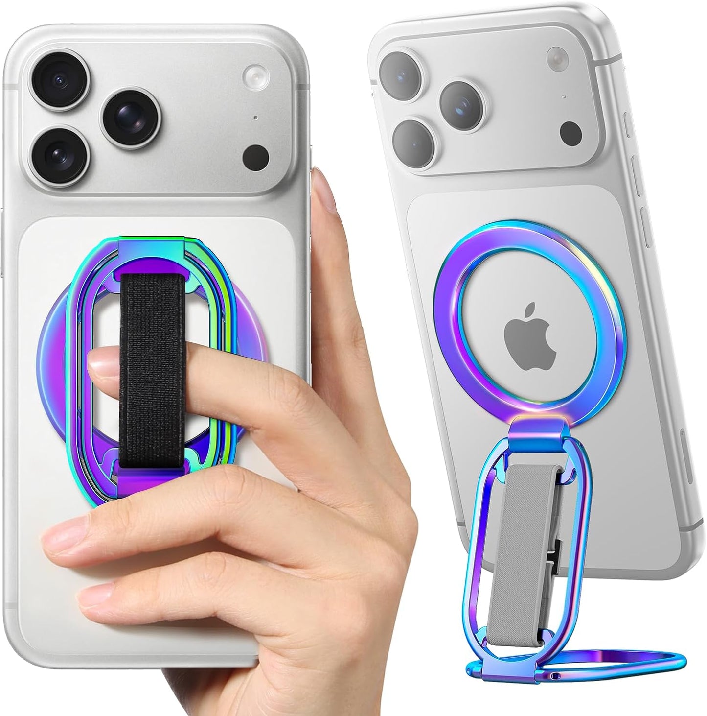 SUPERONE for MagSafe Phone Grip for MagSafe Kickstand Compatible with Mag Safe Finger Loop, 4-in-1 Phone Ring Holder Strap for Mag Safe iPhone 17/16/15/14/13/12 Series, Black [2025 Version]