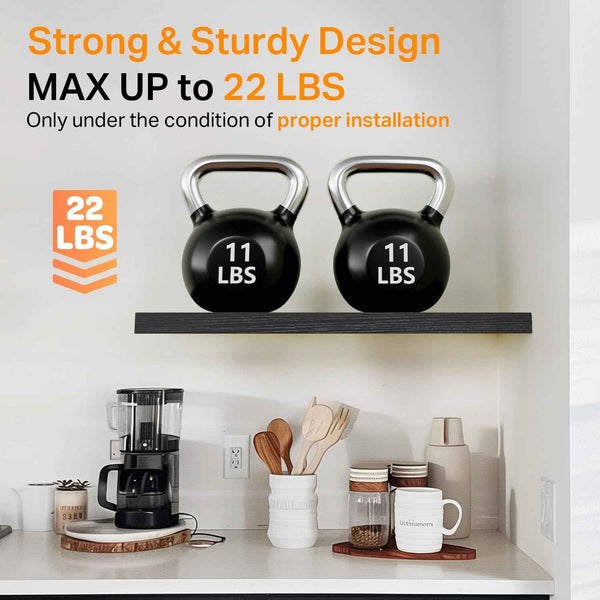 BAYKA Floating Shelves for Wall, Wall Mounted Rustic Wood Shelves for Bathroom, Bedroom, Living Room, Kitchen, Hanging Shelf for Books/Storage/Room Decor with 22lbs Capacity (Black, Set of 3, 15.7in)