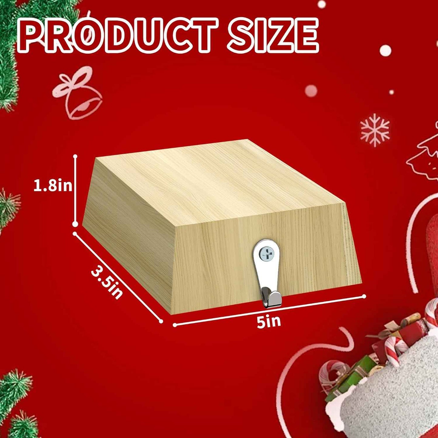 4 Pack Wooden Christmas Stocking Holders for Mantle, Christmas Stocking Hangers with Removable Tapes, Stocking Hook Christmas Ornaments for Mantle, Windows, Fireplaces Decoration