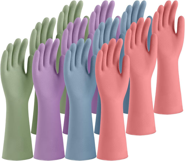 Rubber Cleaning Gloves for Dishwashing, 4 Pairs Reusable Kitchen Gloves for Washing Dishes and Household Cleaning, Colorful Dish Gloves with Flocked Lining and Non-Slip Grip, Pefect for Woman Men - S
