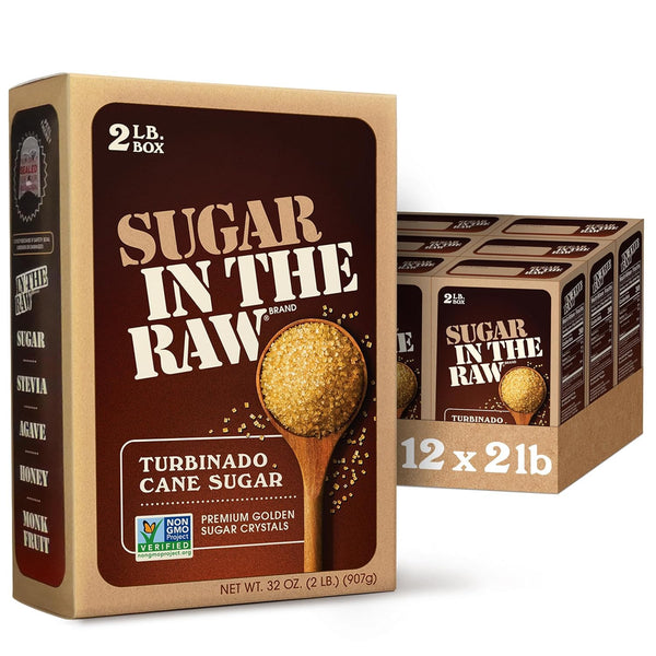 In The Raw Granulated Turbinado Cane Sugar, 2 lb Box, Pure, Natural, Non-GMO, Kosher, Vegan, Gluten Free