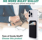 Cell phone card holder with stretchy fabric and self-adhesive sticker for back of phone