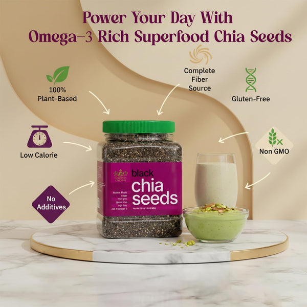 Golden Crown Black Chia Seeds- Gluten-Free Superfood | Rich in Omega-3 & Fiber | Keto Friendly Chia Seeds | Perfect For Chia Pudding, Smoothies, Salads, Baking & More, 24 Oz (1.5 Lb)