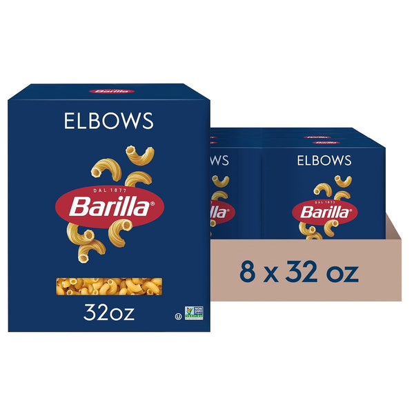 Barilla Elbows Pasta, 16 oz. Box (Pack of 8) - Non-GMO, Made with Durum Wheat Semolina - Kosher Certified