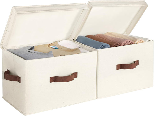 StorageWorks Fabric Storage Bins with Lid, Decorative Storage Boxes for Shelves and Closets