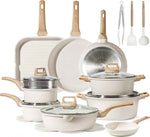 CAROTE 21Pcs Pots and Pans Set, Nonstick Cookware Sets, White Granite Induction Cookware Non Stick Cooking Set w/Frying Pans & Saucepans(PFOS, PFOA Free)