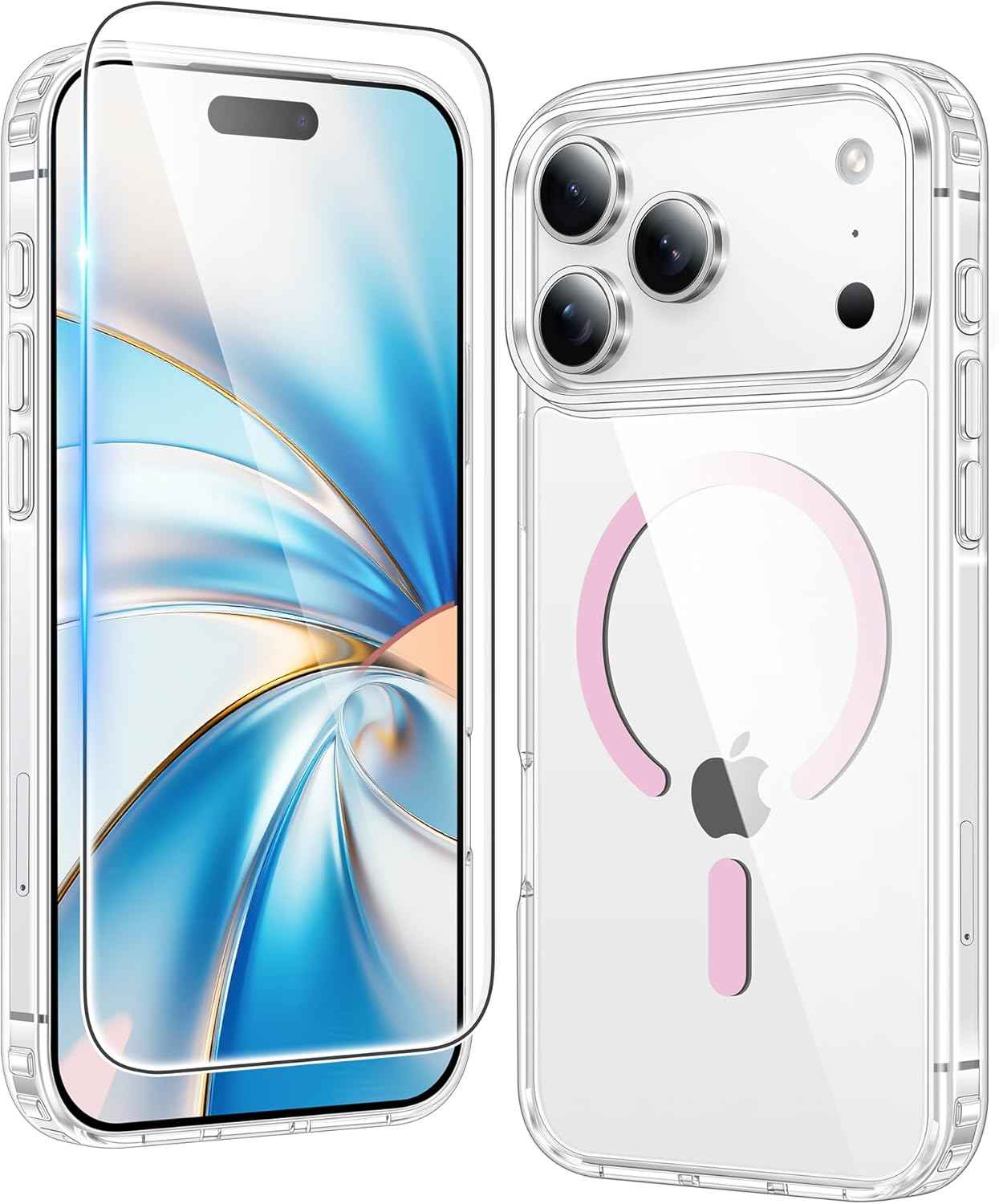 FNTCASE for iPhone 17 Pro Case, Compatible with Magsafe, Clear Transparent Magnetic Shockproof Protective Rugged Phone Cover with Screen Protector - 6.3 inch (A-Clear)