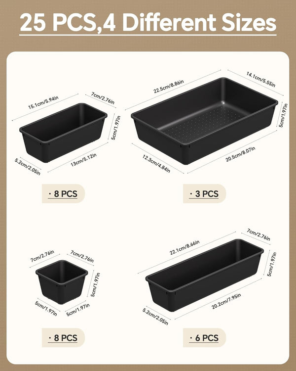 25 PCS Plastic Drawer Organizers Set for Makeup and Desk Drawers