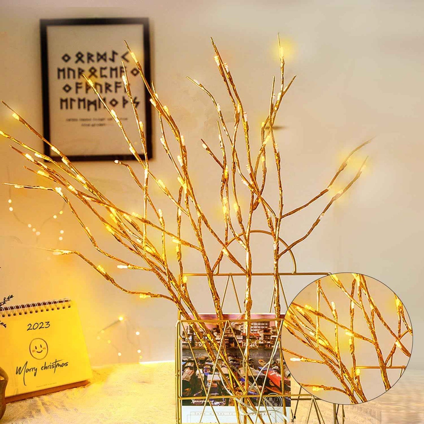 DK177 2 Pack Led Branch Light Battery Operated Lighted Branch Vase Filler Willow Tree Artificial Little Twig Power Brown 30 Inch 20 LED for Home Romantic Decoration, Warm White