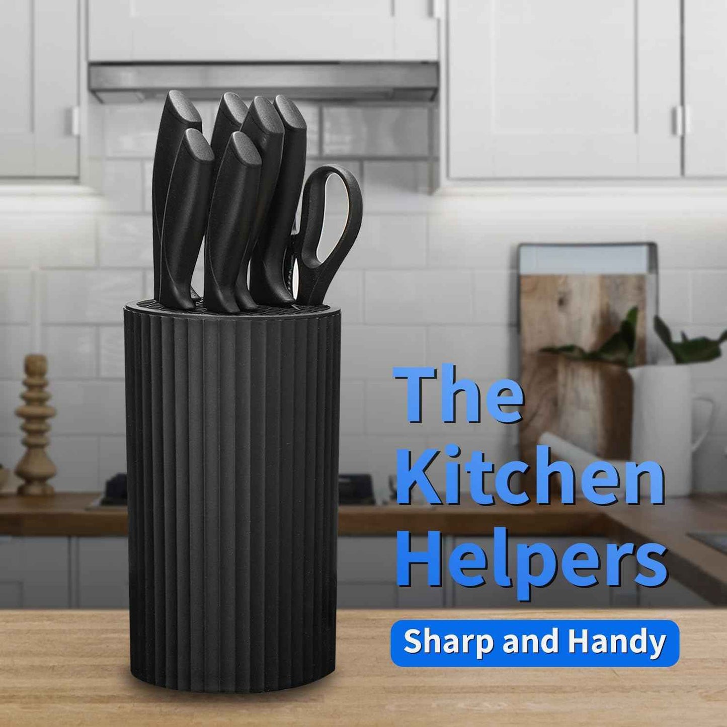 Knife Set, 8-Piece Kitchen Knife Set for Chef, Sharp Knife Set with Universal Knife Block, Anti-Rust Kitchen Knife Block Set, Ergonomical Design (Black)