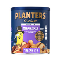 PLANTERS Unsalted Mixed Nuts Canister with Cashews, Pistachios, Almonds, Brazil Nuts, and Pecans, 15.25 oz