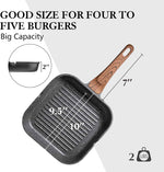 SENSARTE Nonstick Grill Pan for Stove Tops, Versatile Griddle with Pour Spouts, Square Big Cooking Surface, Durable Skillet Indoor & Outdoor Grilling. PFOA Free, 9.5 Inch
