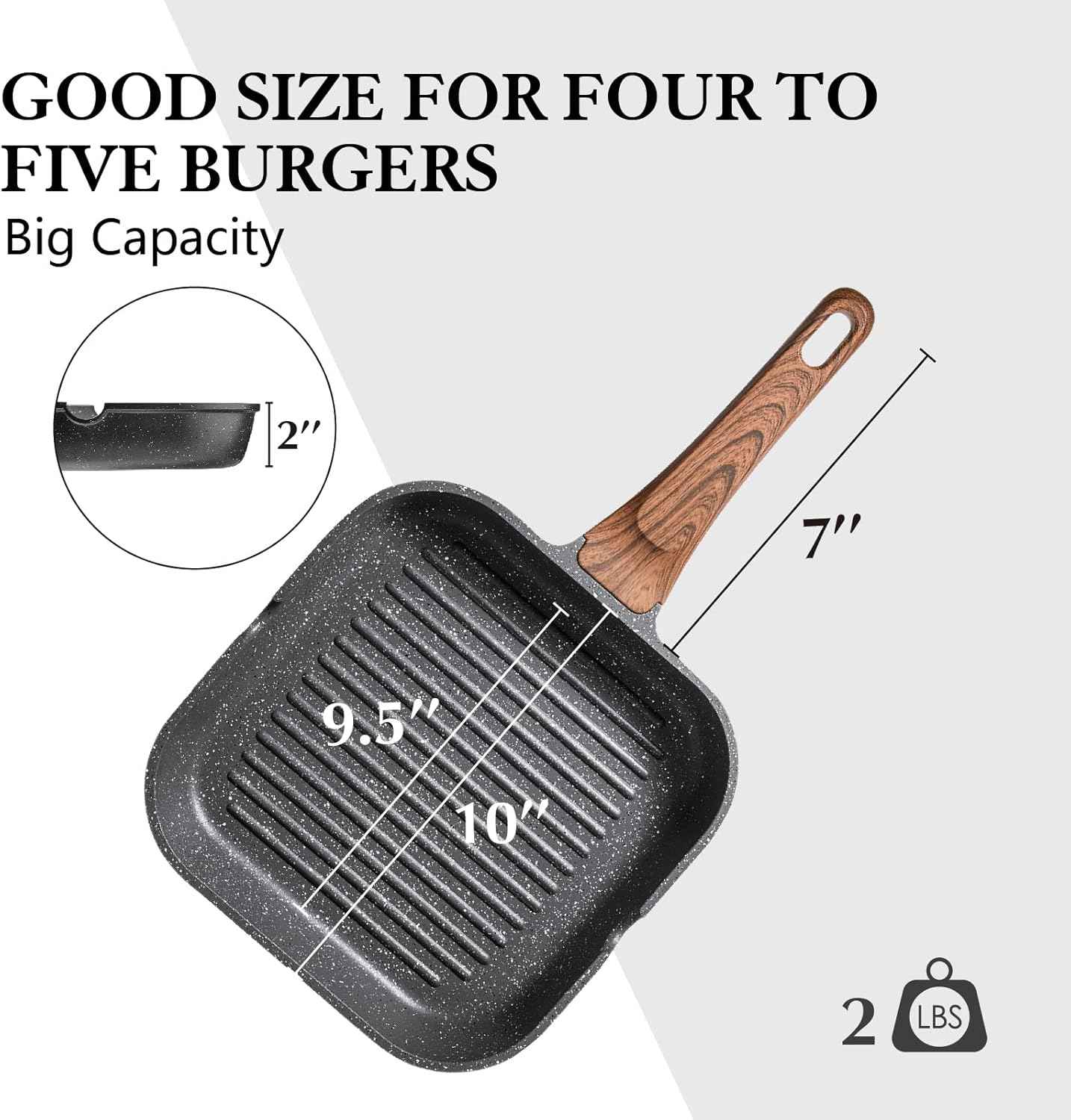 SENSARTE 9.5 inch nonstick grill pan, PFOA free, versatile griddle for stove tops and outdoor grilling.