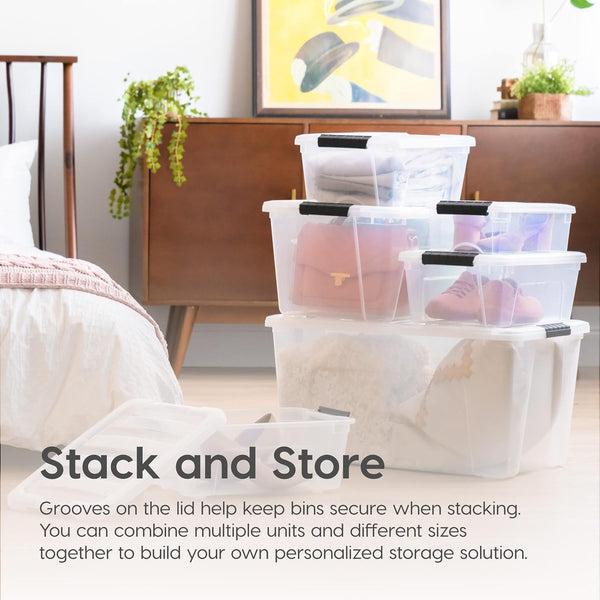 IRIS USA 32 Qt Stackable Plastic Storage Bins with Lids, 4 Pack, Made in USA