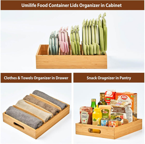 Bamboo Kitchen Cabinet Organizer for Food Storage Container Lids