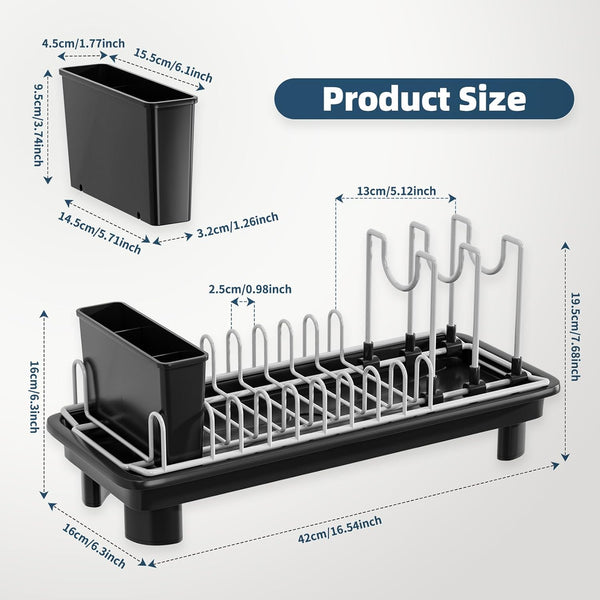 SanDream Small Dish Drying Rack with Removable Utensil Holder & Anti-Scratch Base