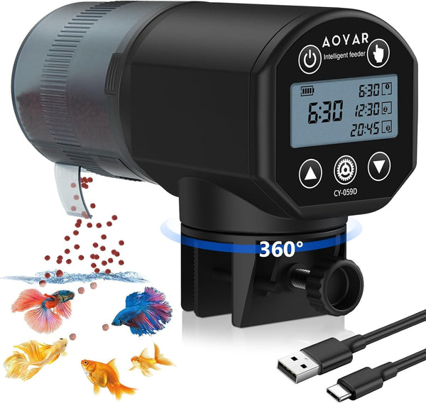 Automatic Fish Feeder for Small Aquariums: 200ml Large Capacity Auto Feeders with Battery Timer for Betta Koi and Turtles