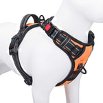 phoepet medium reflective dog harness with handle adjustable 2 metal rings orange