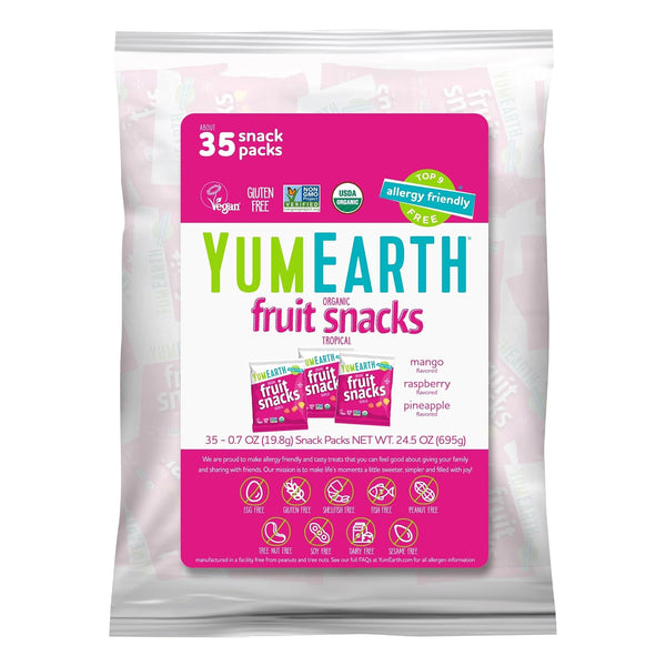 YumEarth Organic Fruit Snacks (Pack of 35) - 0.7 Ounce Snack Packs, Allergy Friendly, Gluten Free, Non-GMO, Dye Free