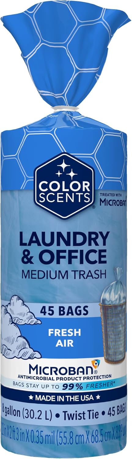 Color Scents Medium Trash Bags - 8 Gallon, 40 Bags (1 Pack of 40 Bags) Twist Tie - Cream Color Bag in Vanilla Flower Scent with Microban